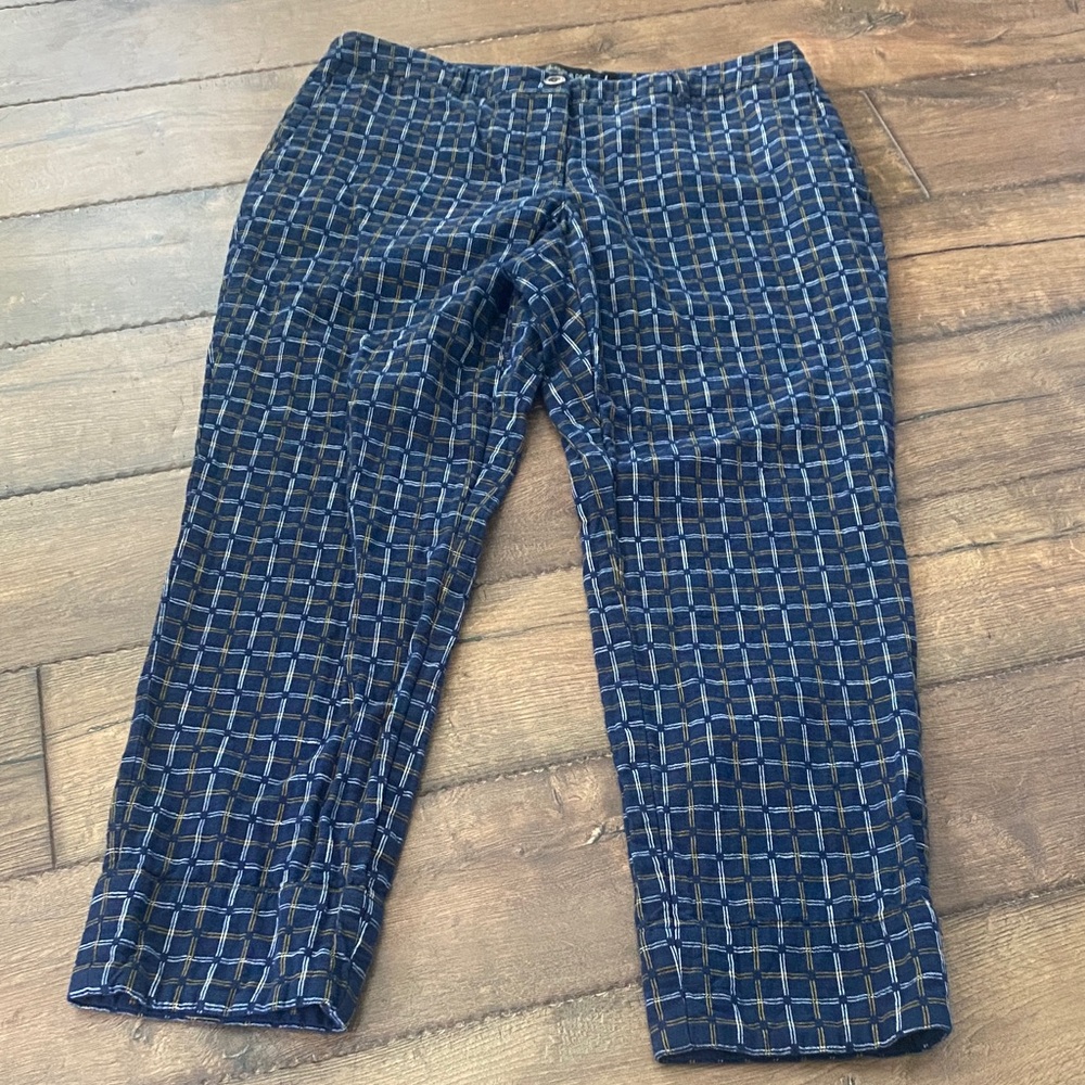 Wildfang Essential Trouser in Blue, White and Yellow Geometric Pattern, Size 12